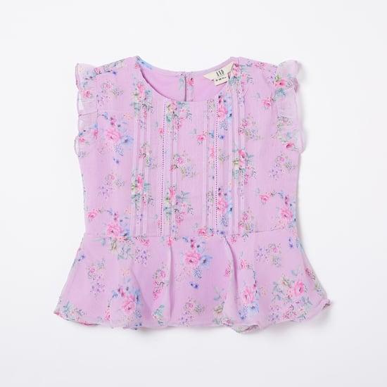 and girls floral printed round neck casual top