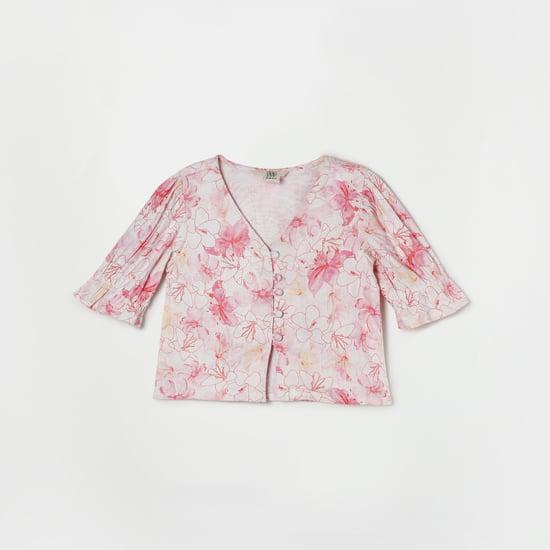 and girls floral printed v-neck casual top