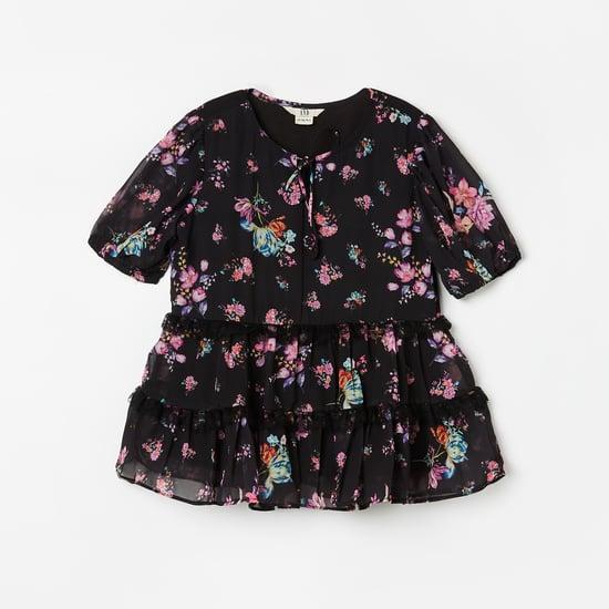 and girls printed tie-up neck a-line top