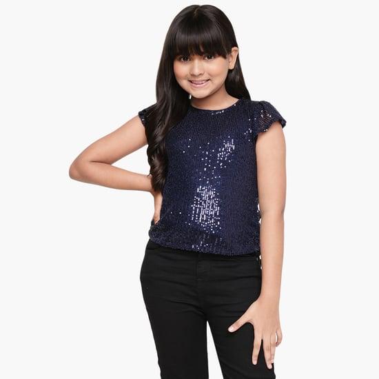 and girls sequinned round neck casual top