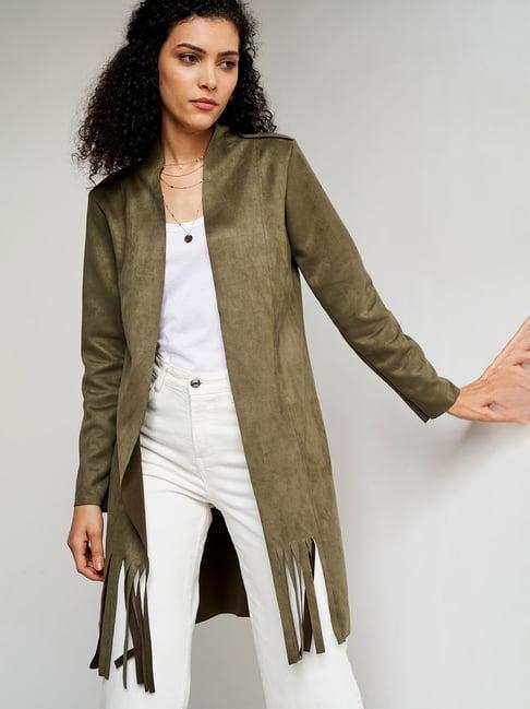 and olive regular fit straight coat