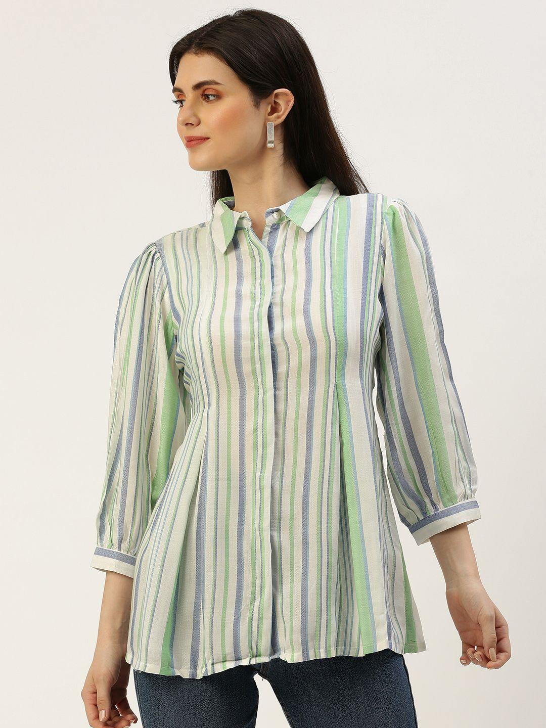 and striped shirt style top with pleated detail