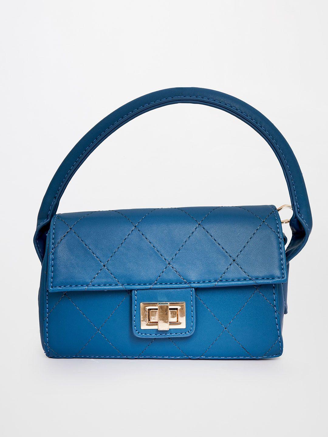 and teal pu structured satchel with quilted