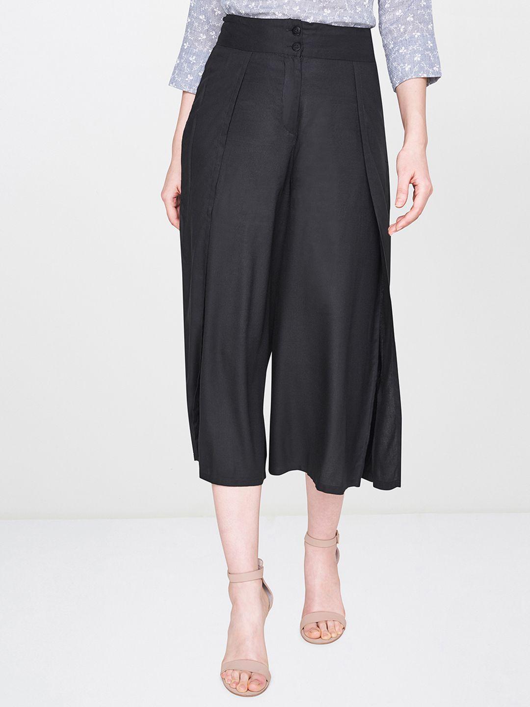 and women black regular fit solid culottes