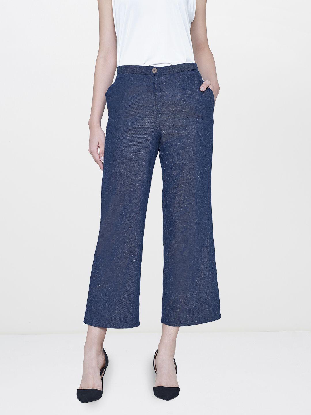 and women blue regular fit solid culottes