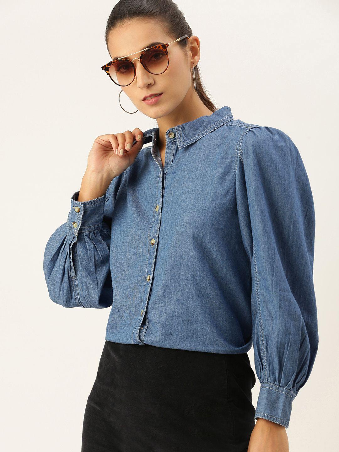 and women blue solid casual shirt