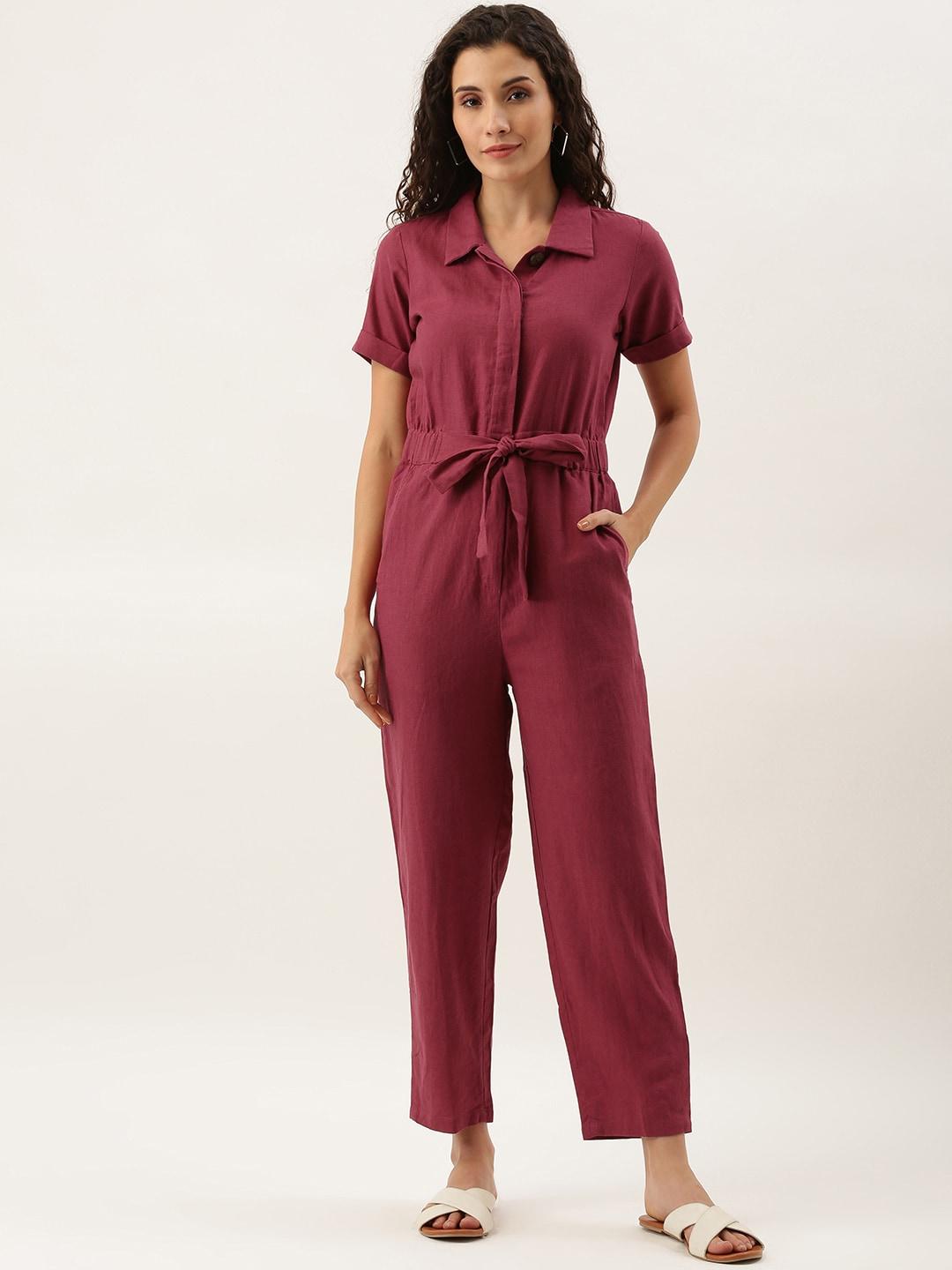 and women burgundy solid basic jumpsuit