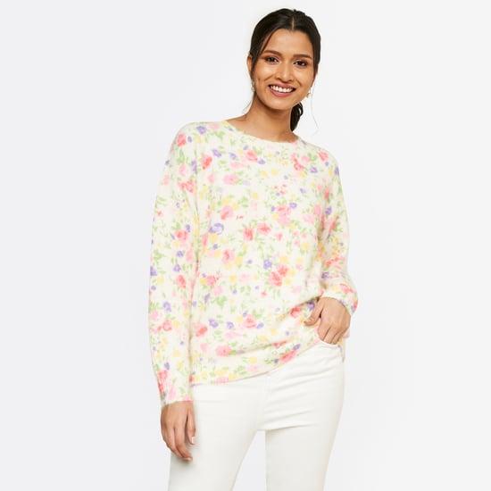 and women floral printed round neck sweater