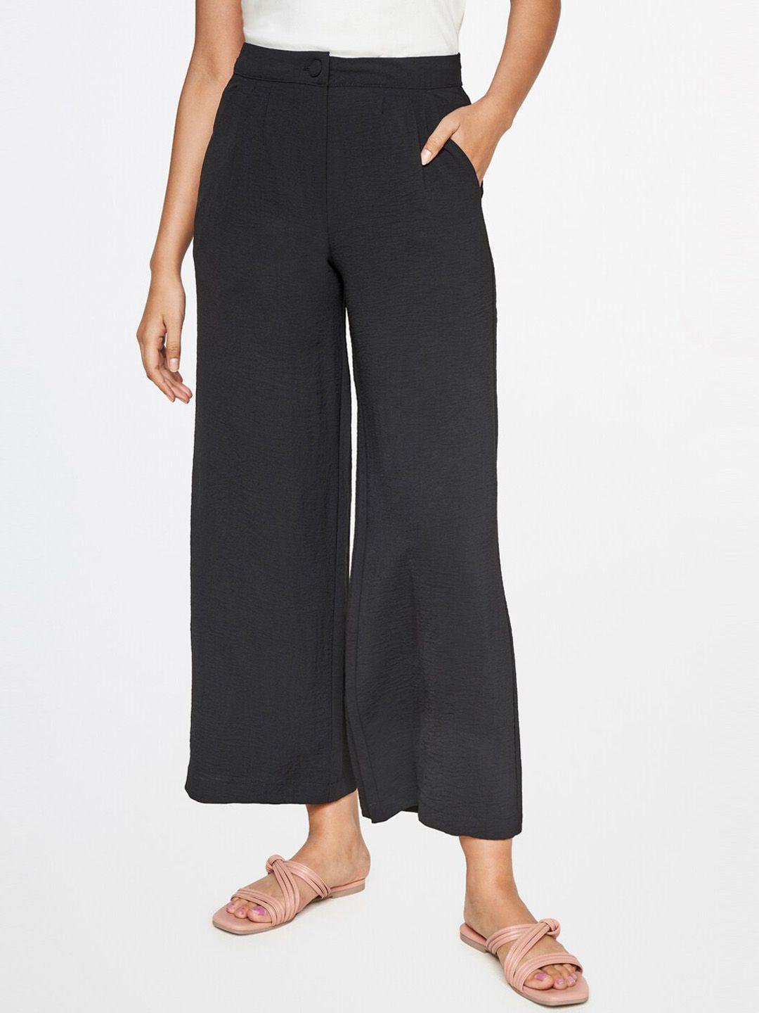 and women mid -rise flared parallel trousers