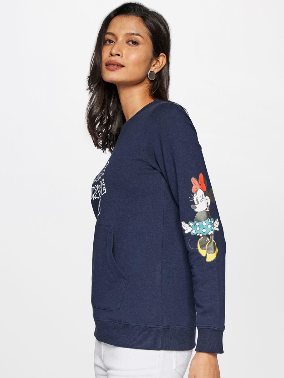 and women navy blue & white printed sweatshirt