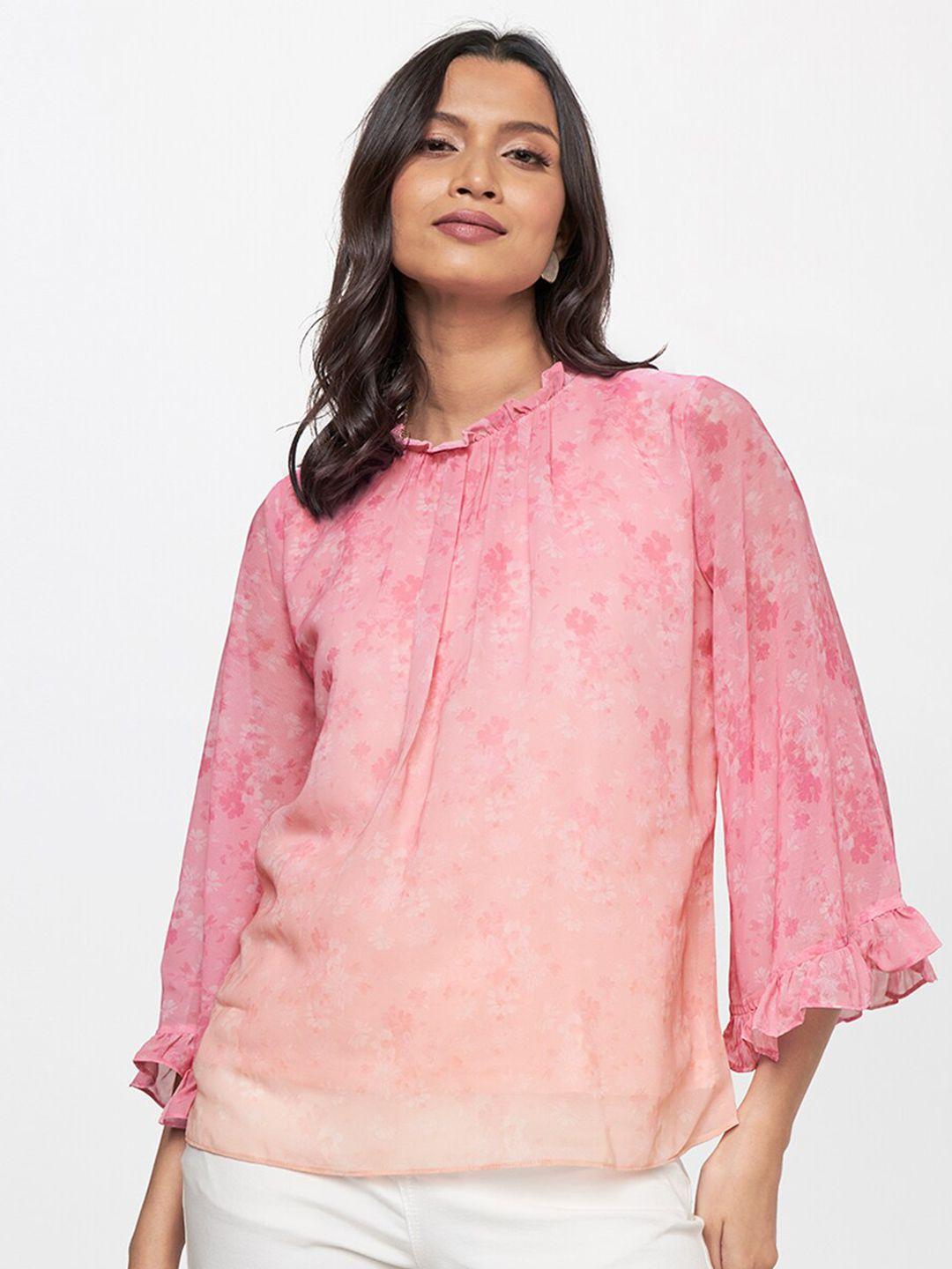 and women pink floral print top
