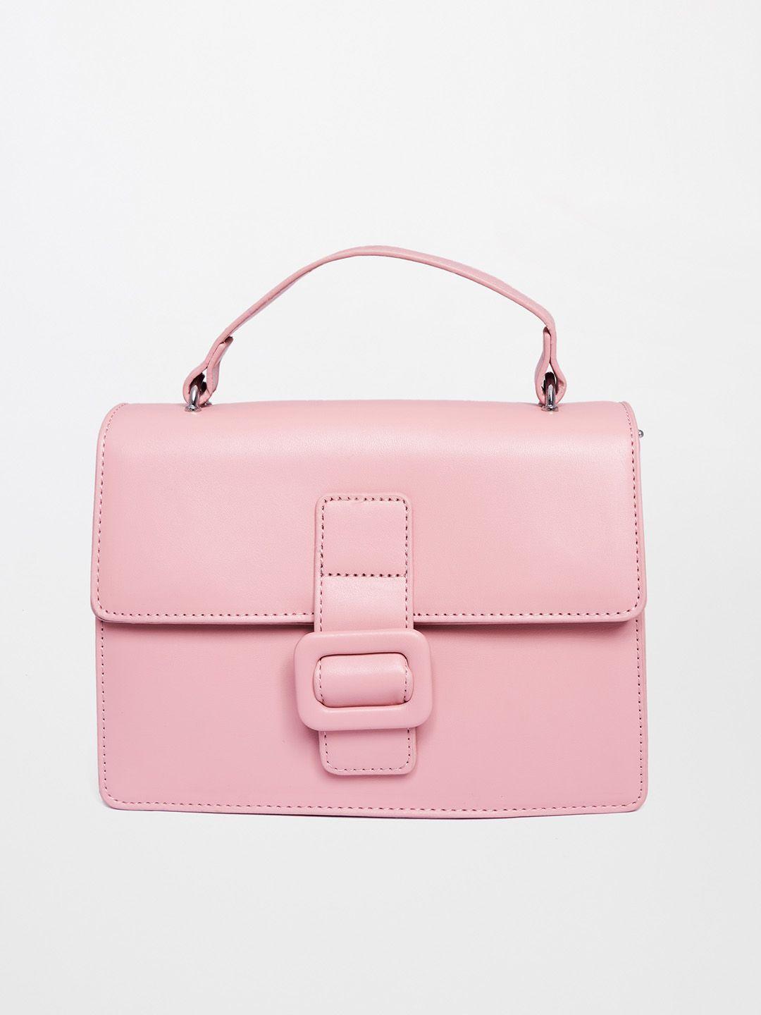 and women pink pu solid structured satchel bag