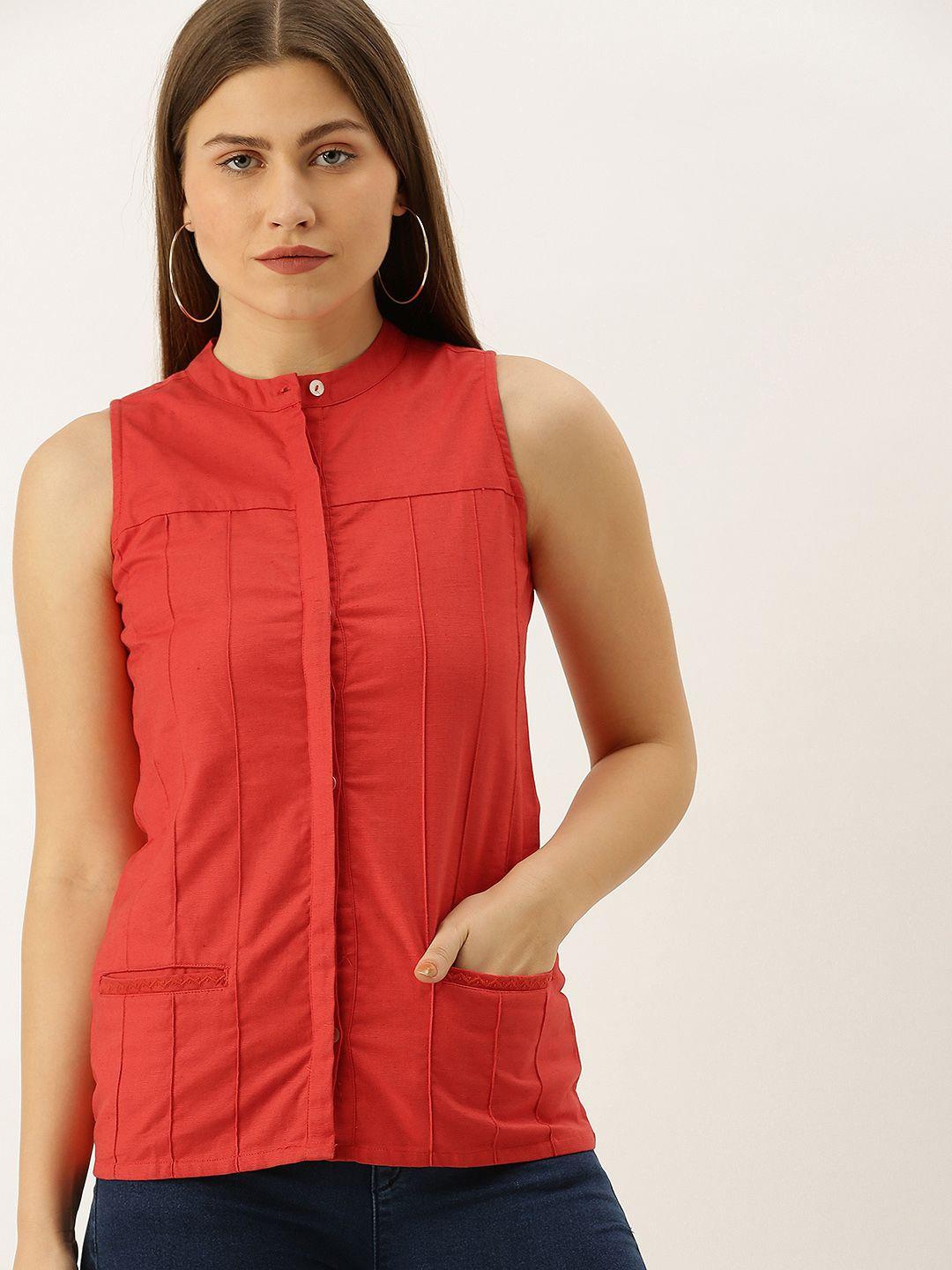 and women red solid shirt style top