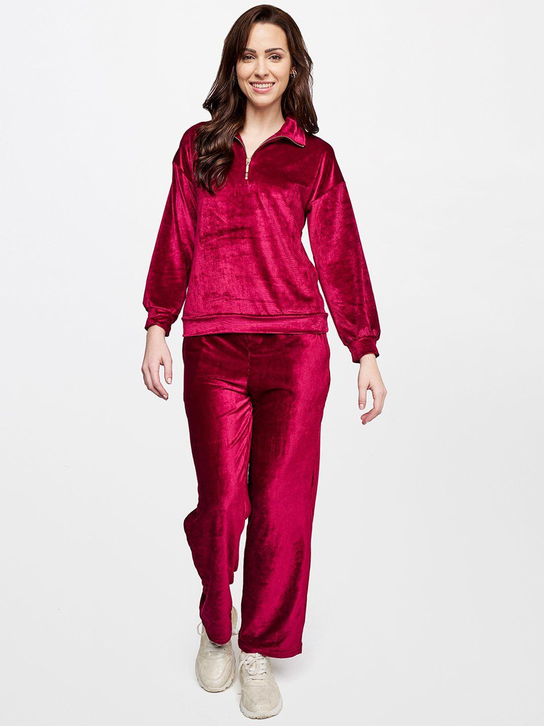 and women red solid tracksuit