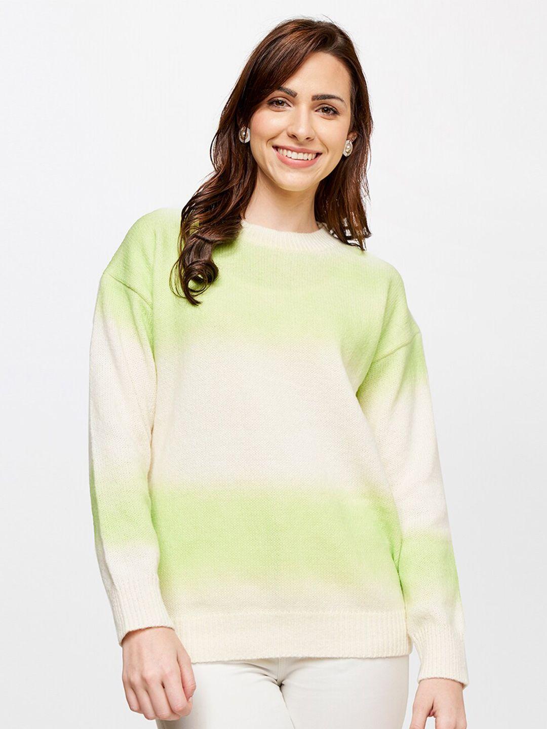 and women sea green & white pullover sweater