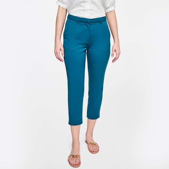 and women solid ankle-length casual trousers