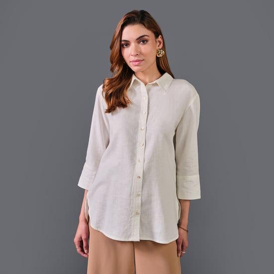 and women solid collared casual shirt