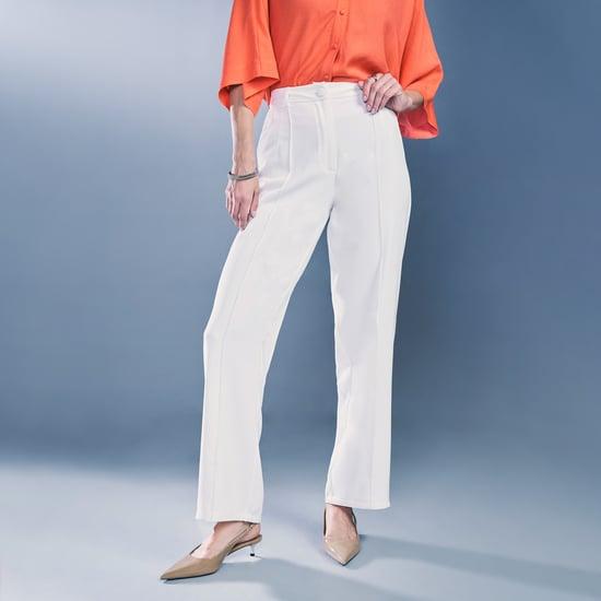 and women solid high waist trousers