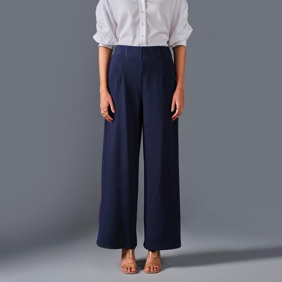 and women solid straight trousers