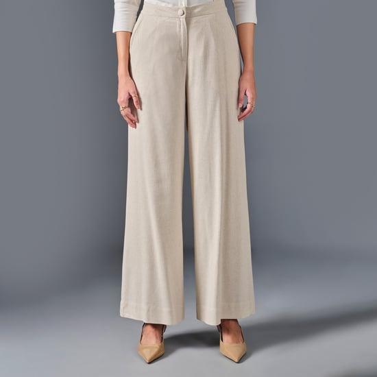 and women solid wide leg trousers