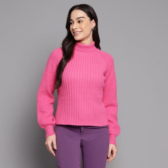 and women solid woven turtle neck sweater