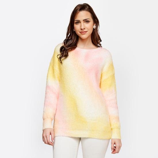 and women textured round neck pullover sweater