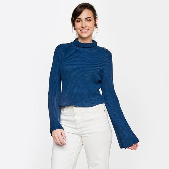 and women textured turtle neck sweater