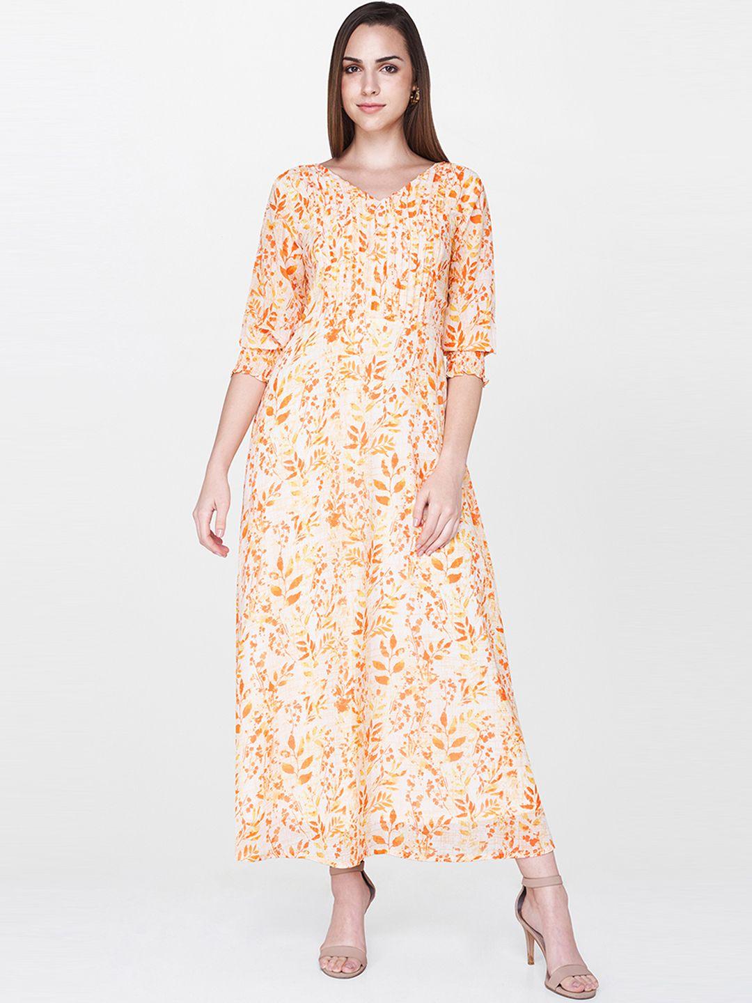 and women white & orange printed maxi dress