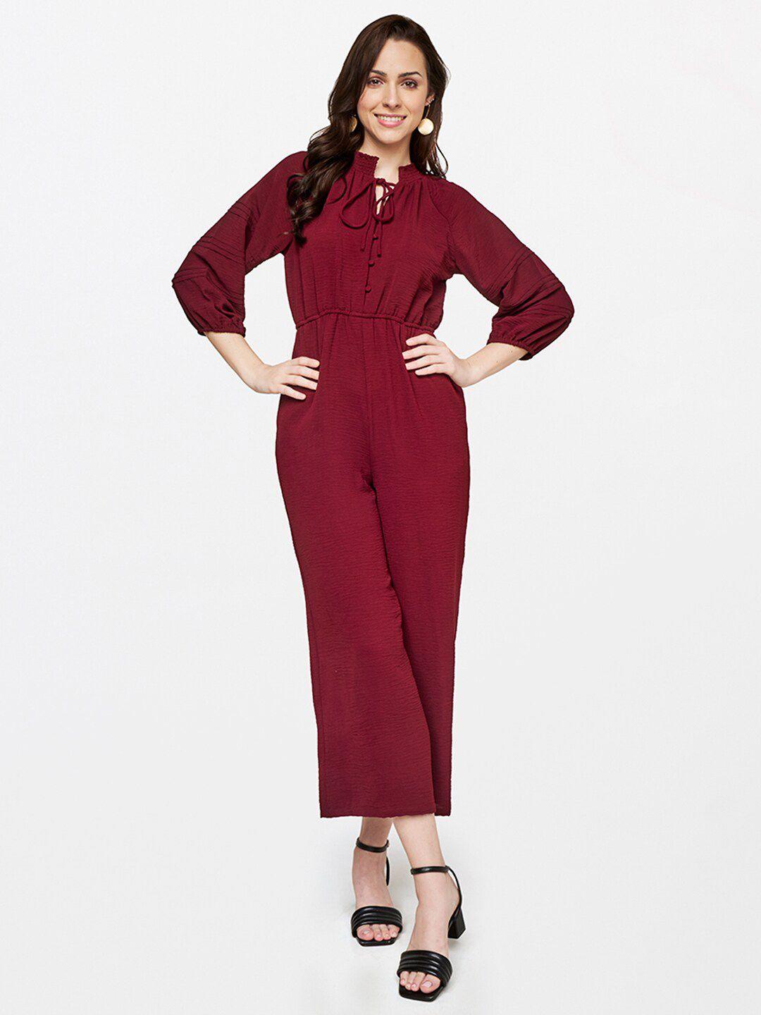 and women's maroon basic jumpsuit