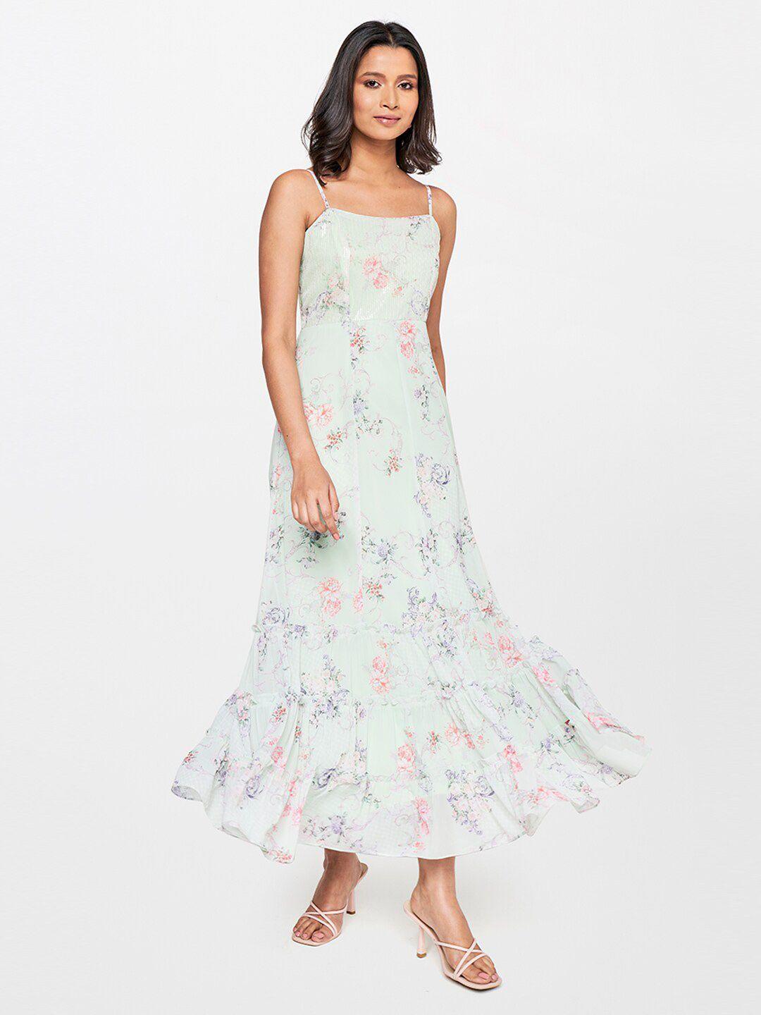 and  floral printed shoulder strap maxi dress