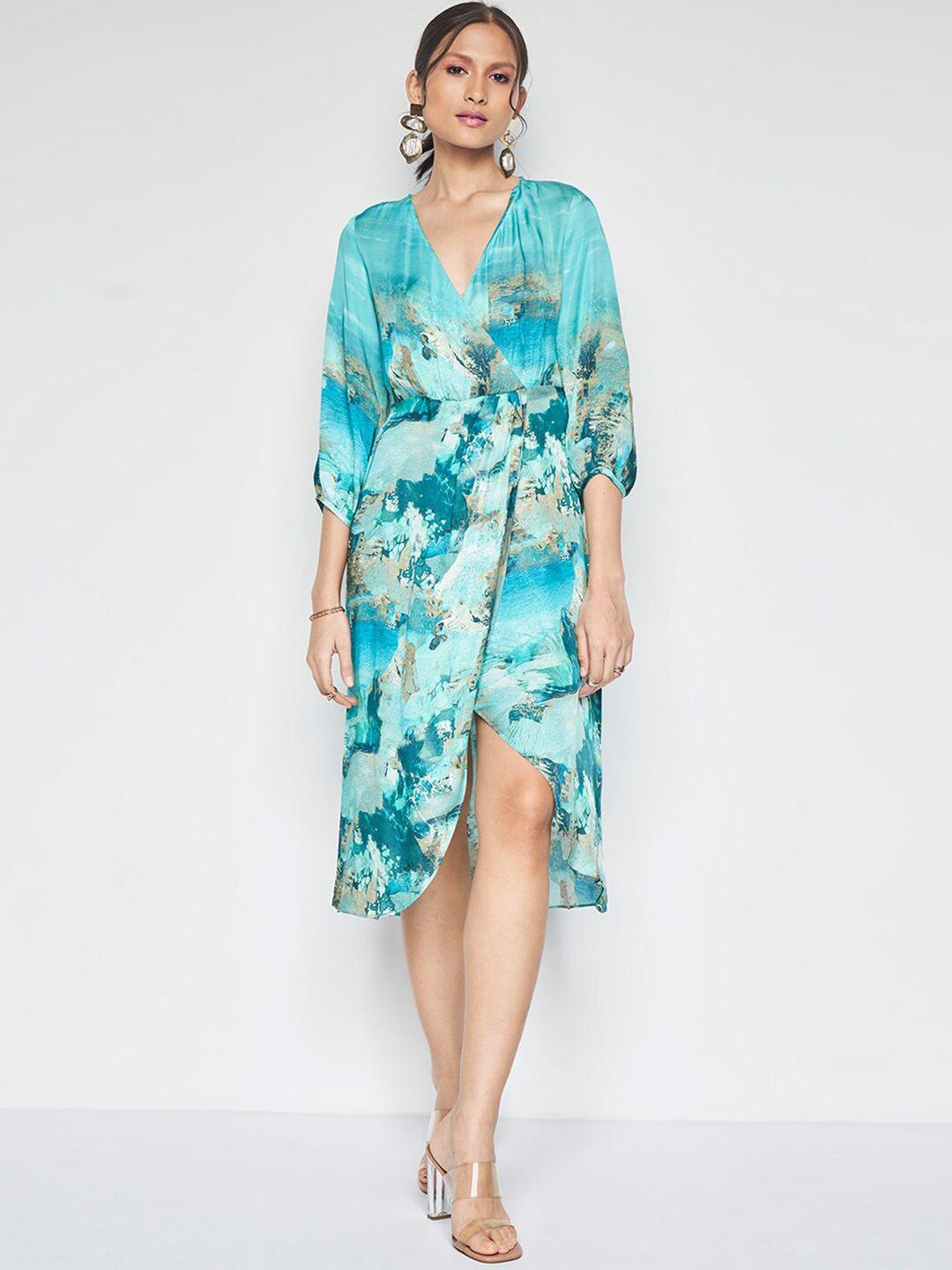 and abstract printed tulip wrap dress