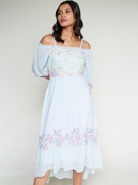 and aqua floral high-low dress