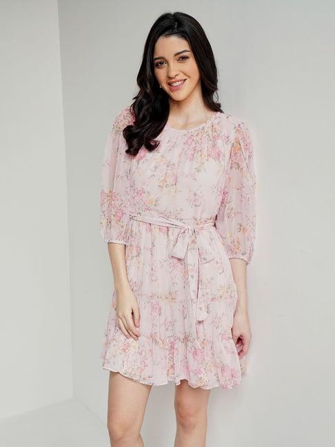 and baby pink floral print wrap dress