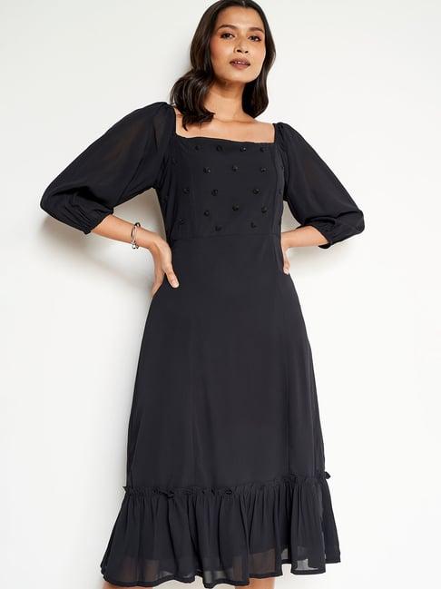 and black embellished midi dress