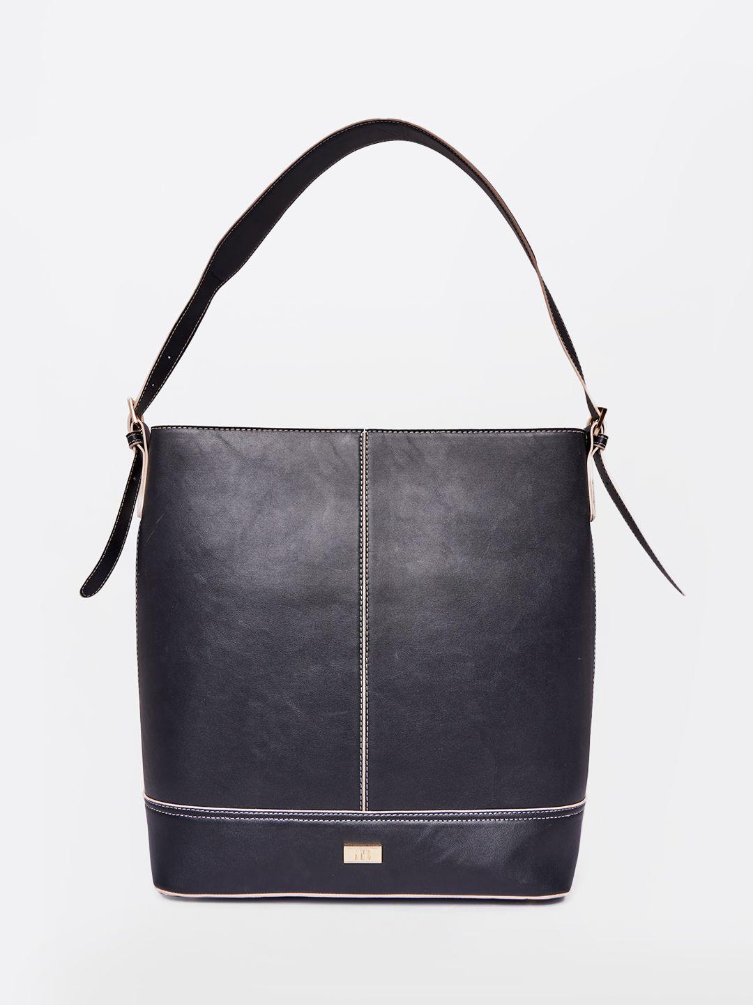 and black pu shopper handheld bag