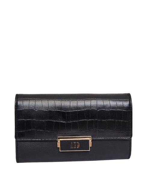 and black textured wallet for women