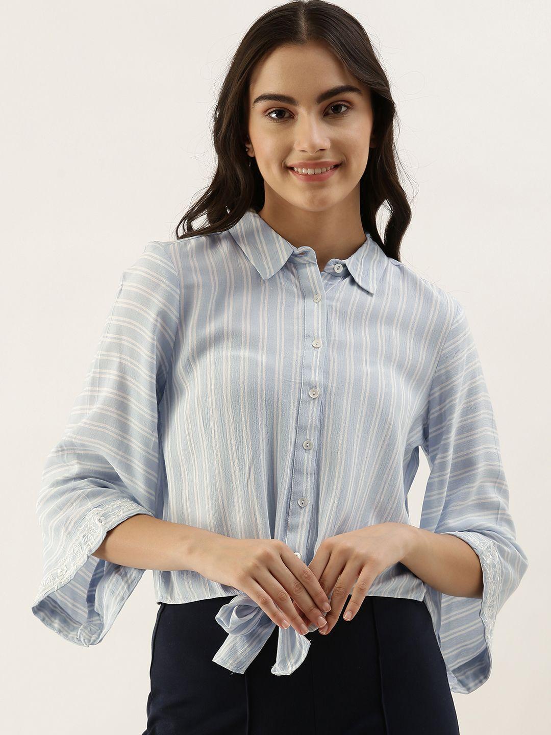 and blue & white striped shirt style top