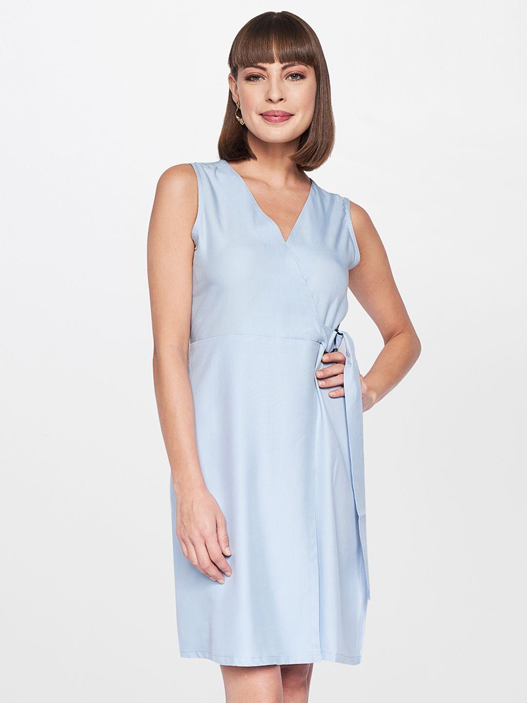 and blue a-line tie up midi dress