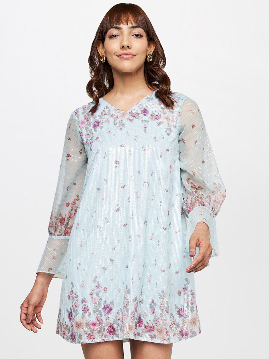 and blue floral a-line dress