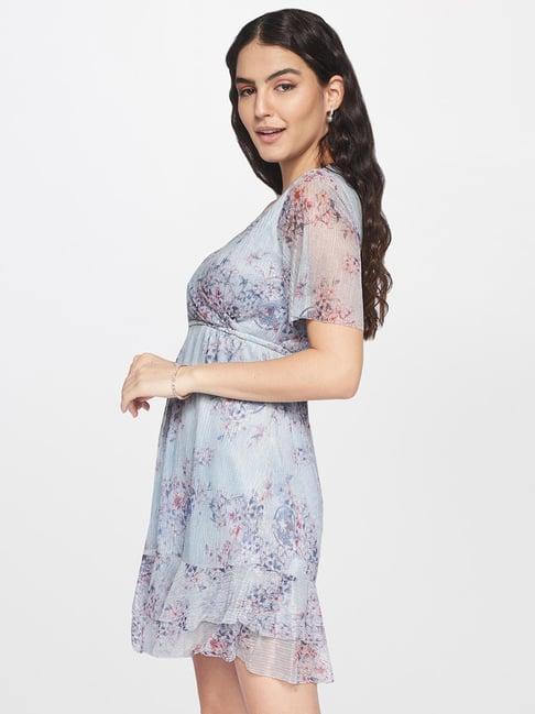 and blue floral print dress