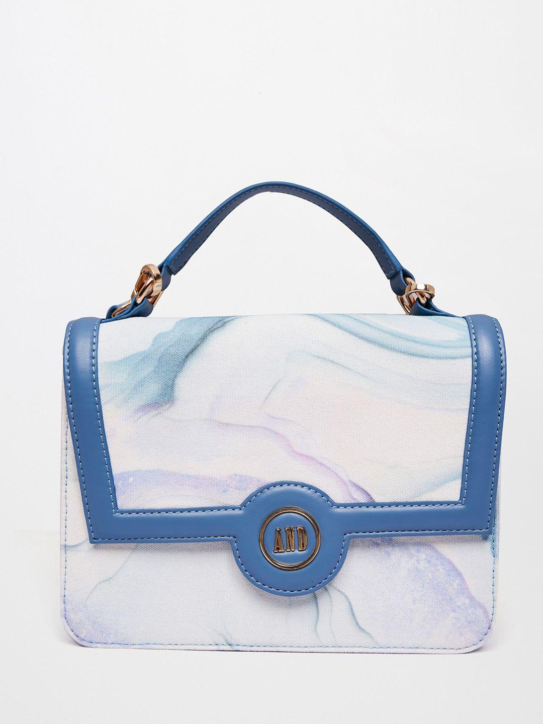 and blue oversized structured handheld bag