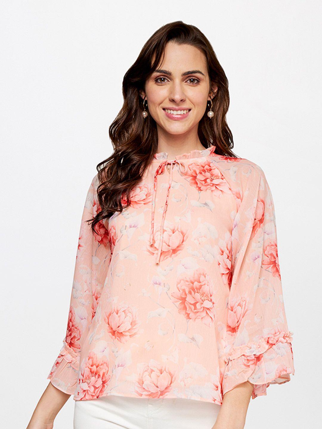 and floral print keyhole neck top