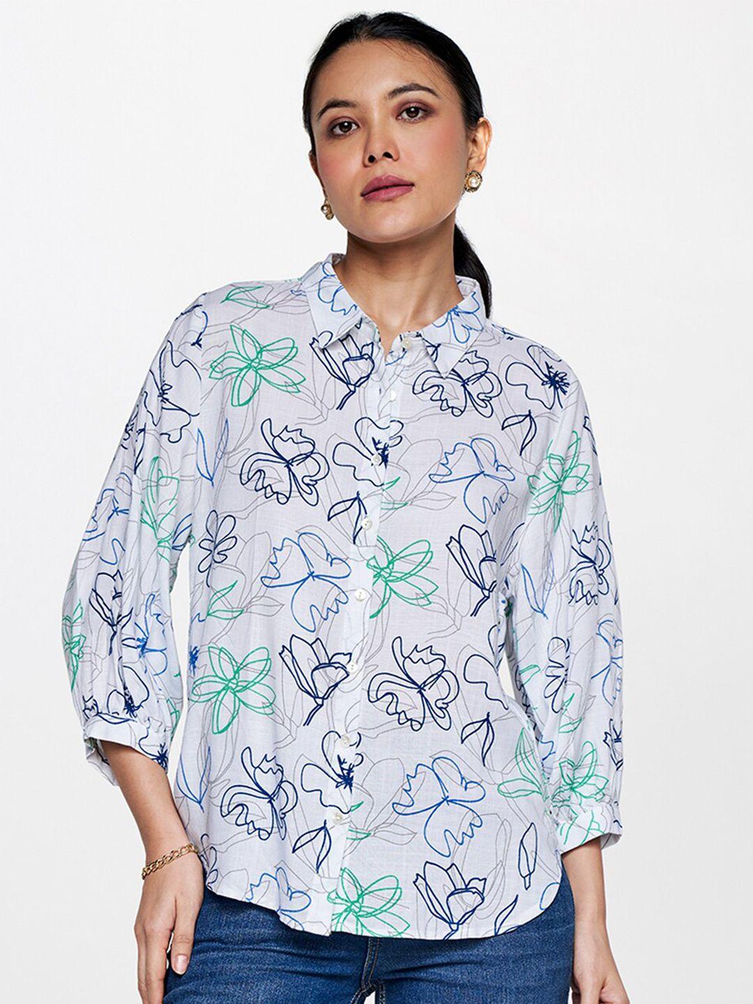 and floral printed cuffed sleeves shirt style top