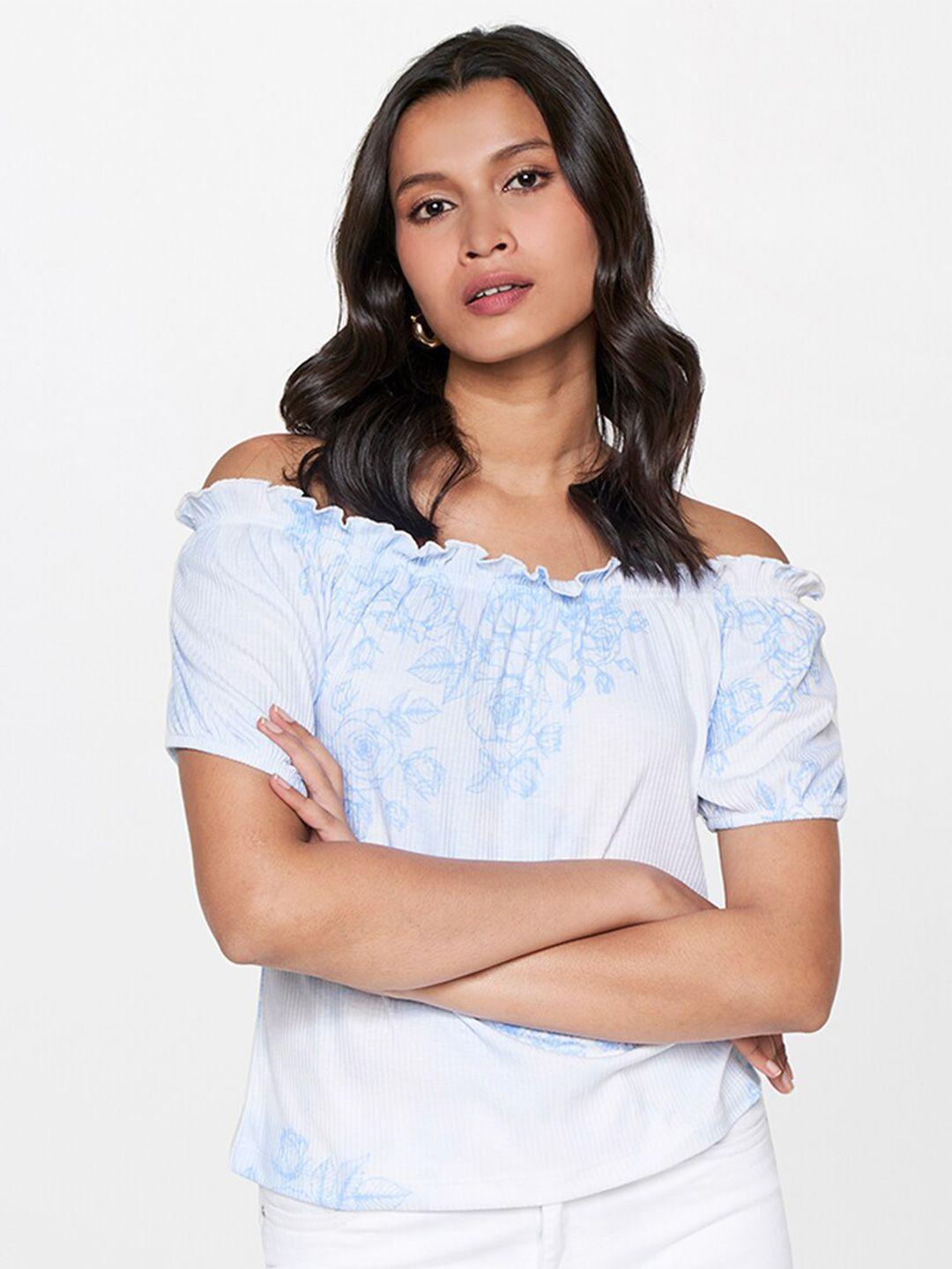 and floral printed off-shoulder bardot top