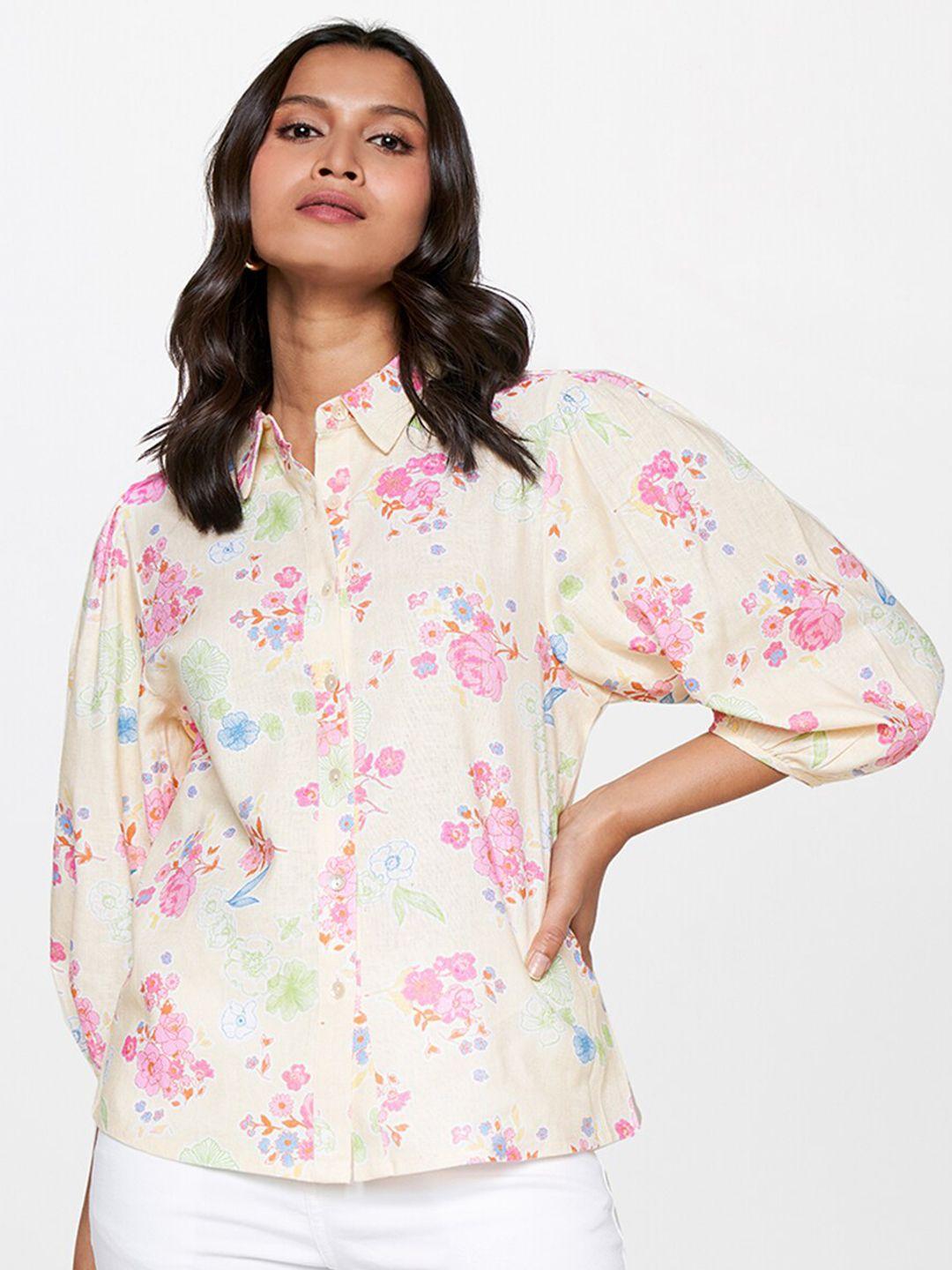 and floral printed puff sleeve shirt