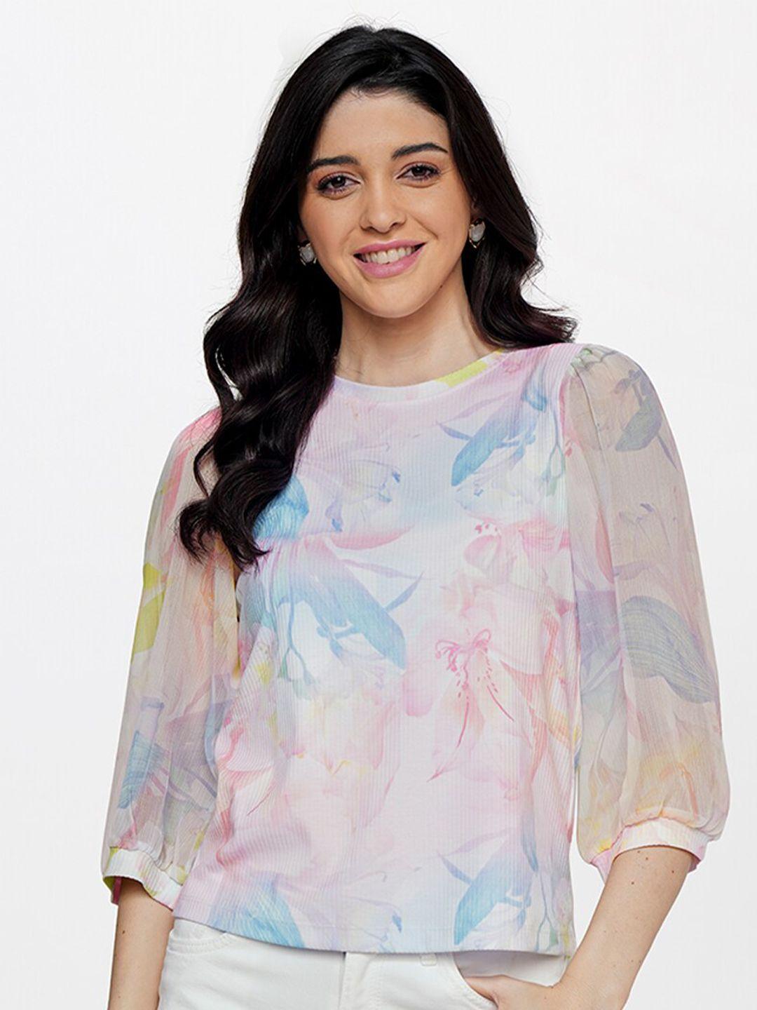 and floral printed puff sleeves top