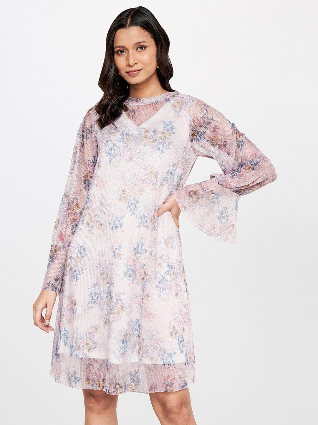 and floral printed round neck a-line dress