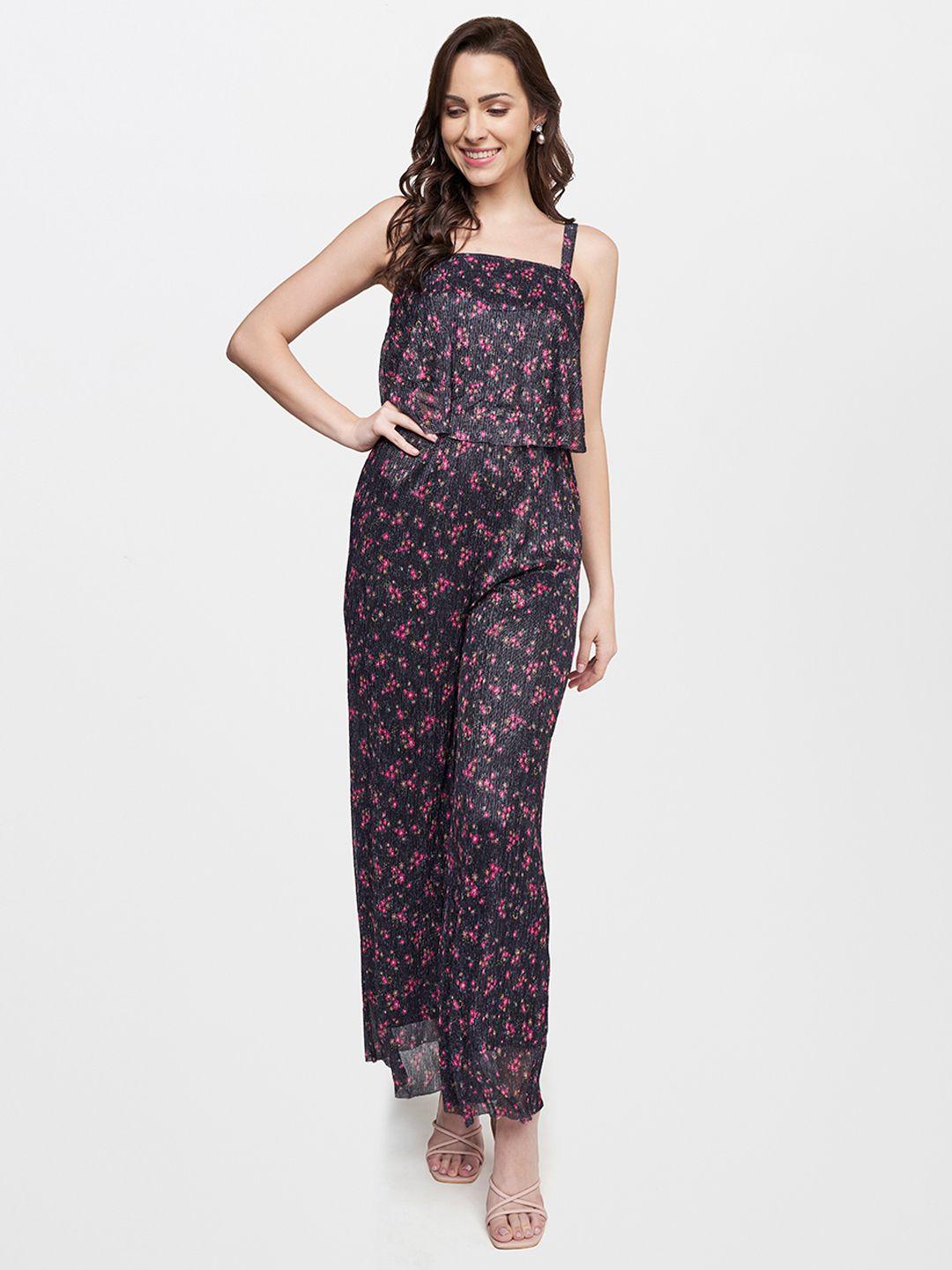 and floral printed shoulder strap basic jumpsuit