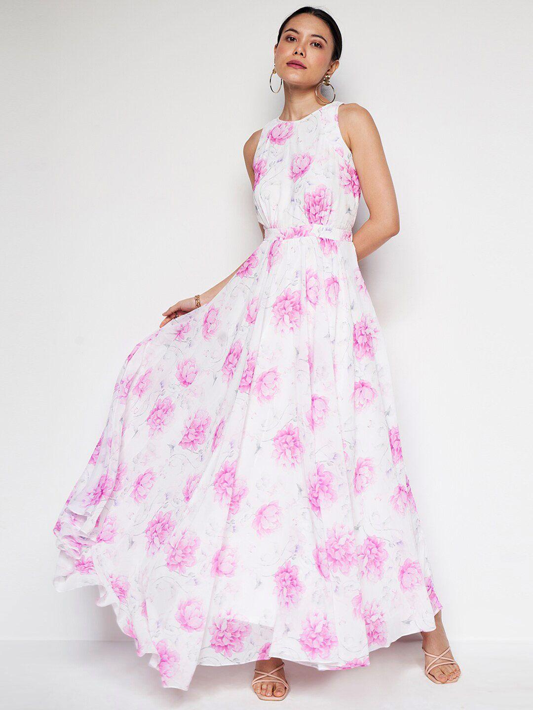 and floral printed sleeveless maxi fit & flare dress
