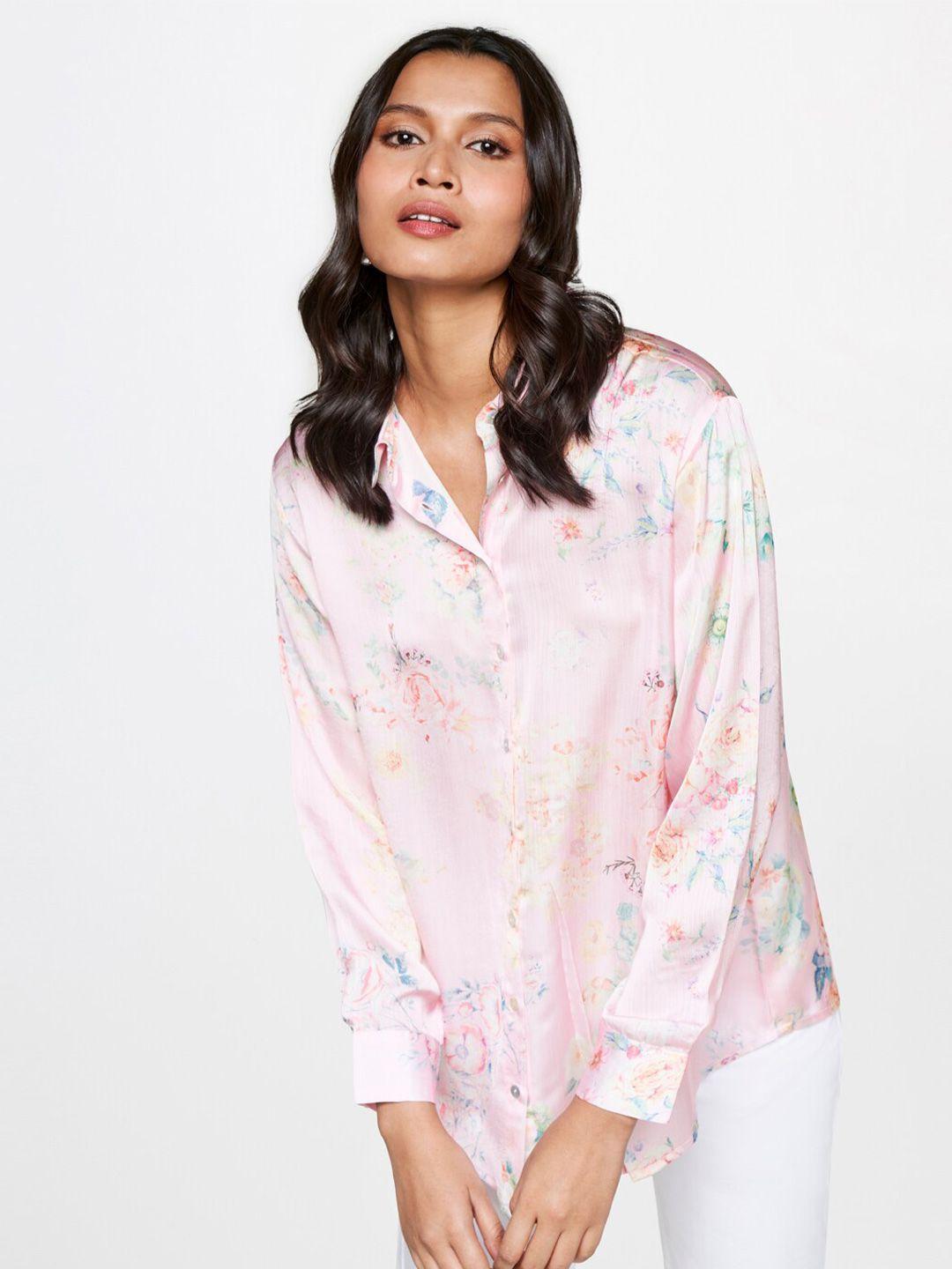 and floral printed spread collar shirt